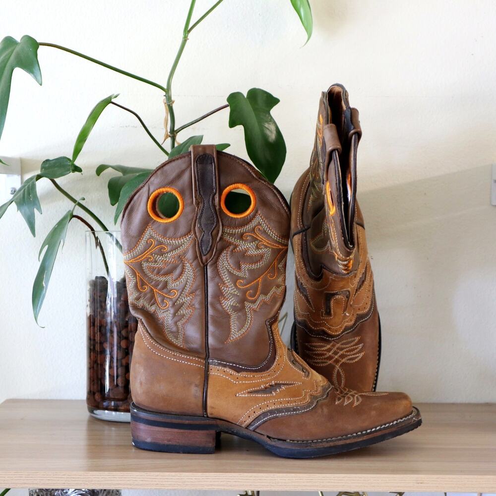 Women's Botas Armenta Brown & Orange Leather Western Boots Size 9.5/26.5